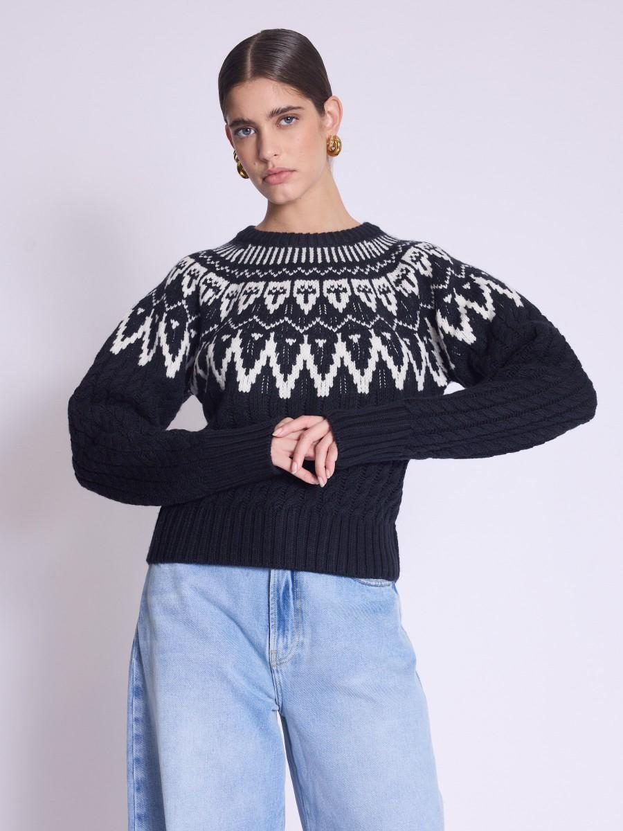 Berenice Pull ALBAN Pull En Laine à Manches Longues Avec Motif