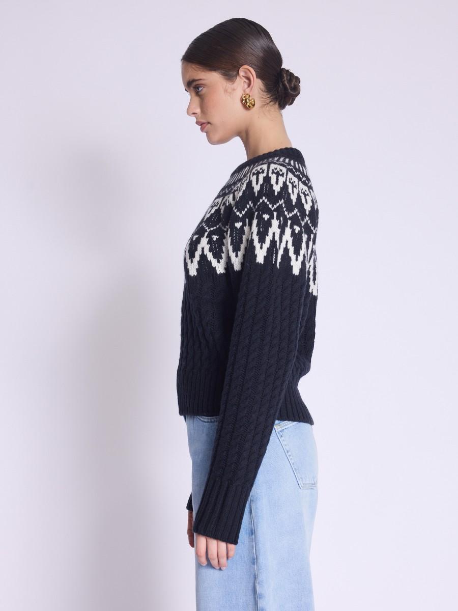 Berenice Pull ALBAN Pull En Laine à Manches Longues Avec Motif