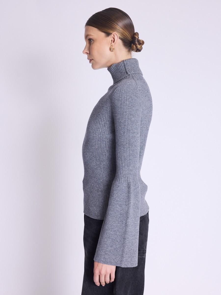 Berenice Pull ALFA Pull Gris Manches évasées Avec Col Roulé