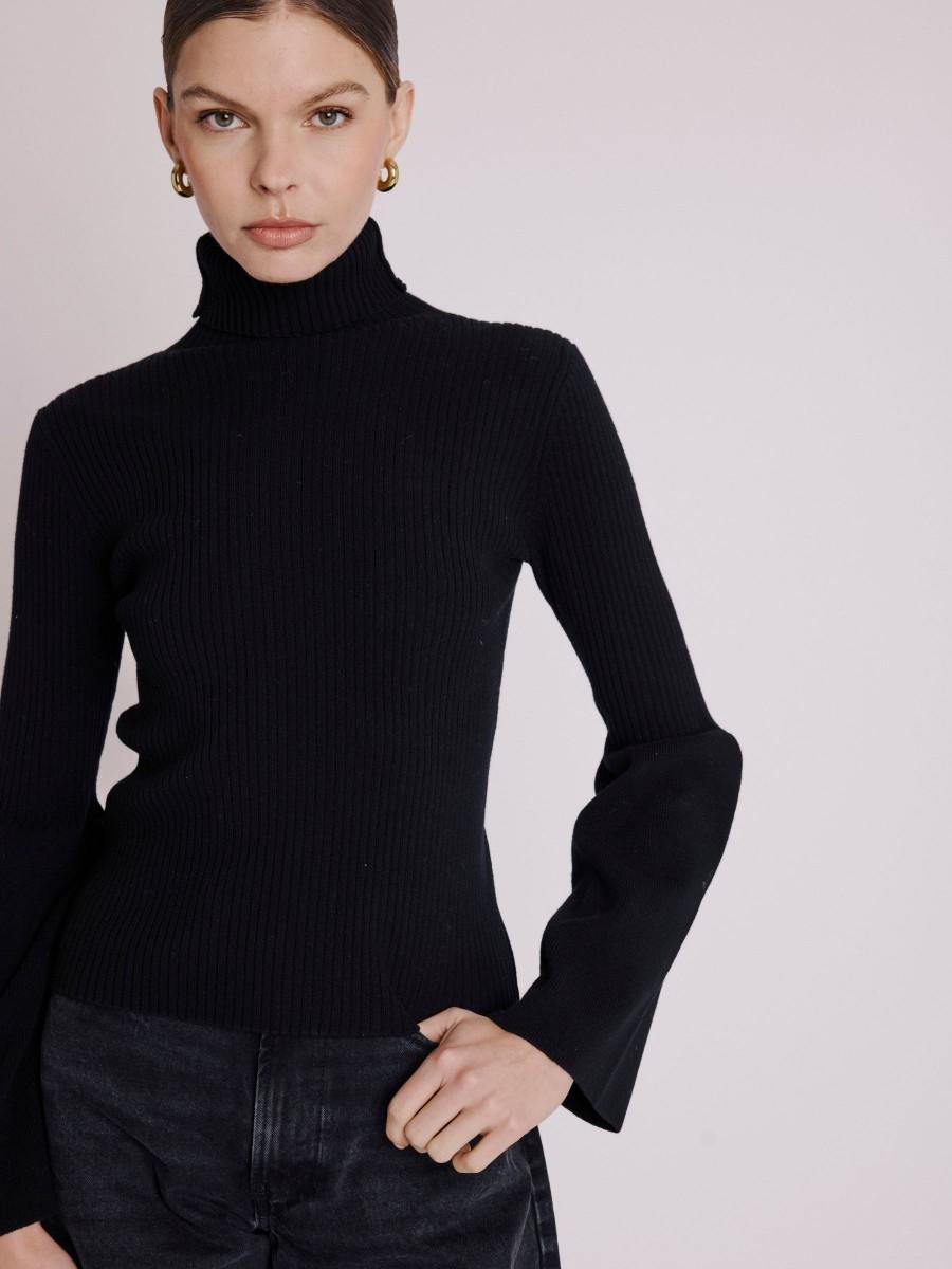Berenice Pull ALFA Pull Noir Manches évasées Avec Col Roulé