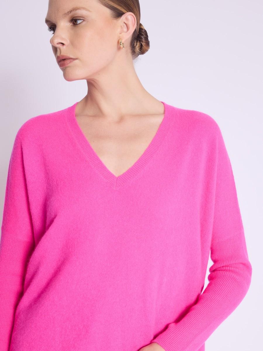 Berenice Pull AMYEVERYDAY Pull Rose En Cachemire Col V