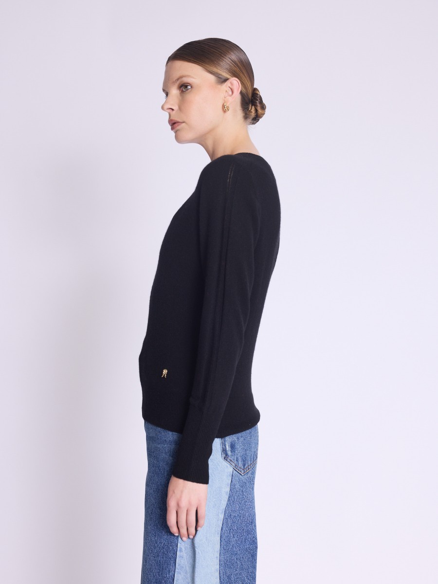 Berenice Pull AMYLIGHT Pull Noir En Cachemire Col Rond