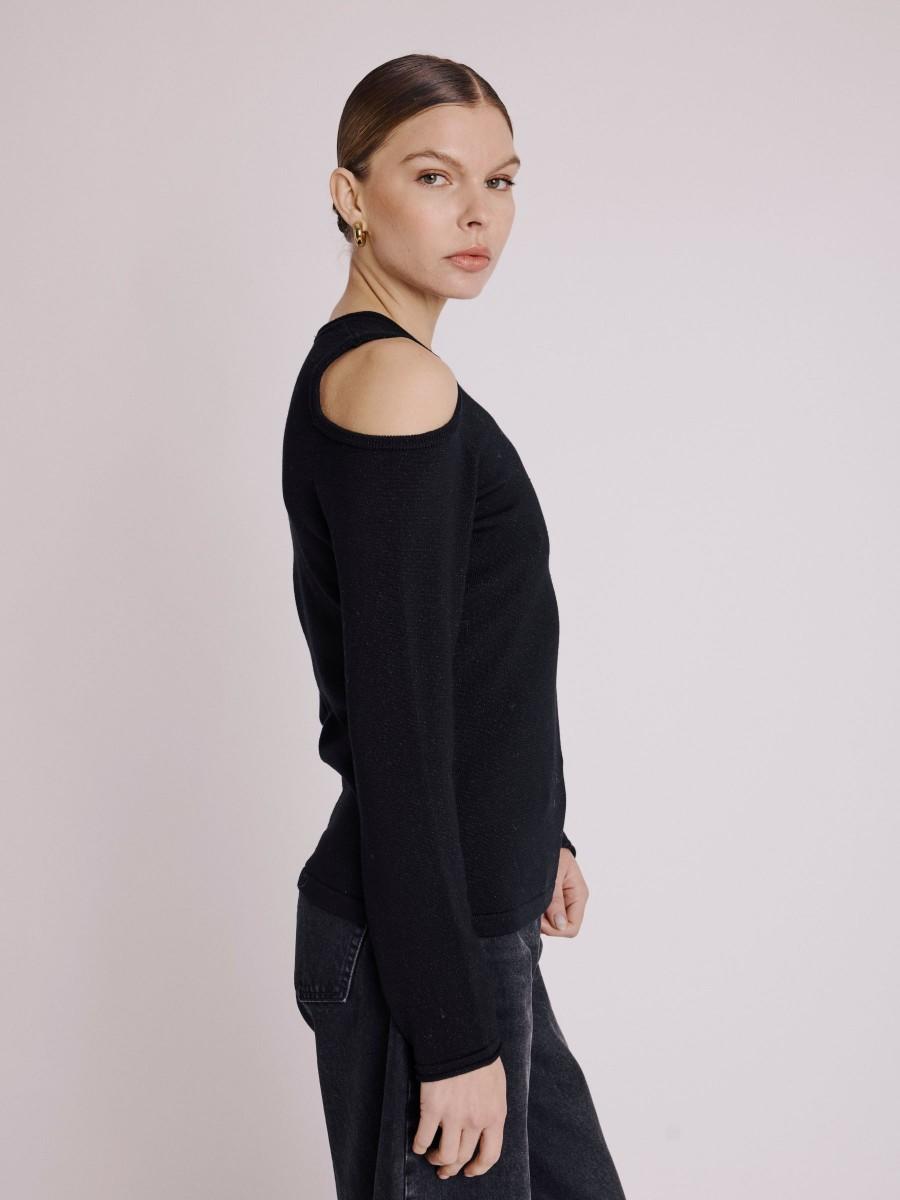 Berenice Pull ANASTASIA Pull Noir En Laine épaules Dénudées