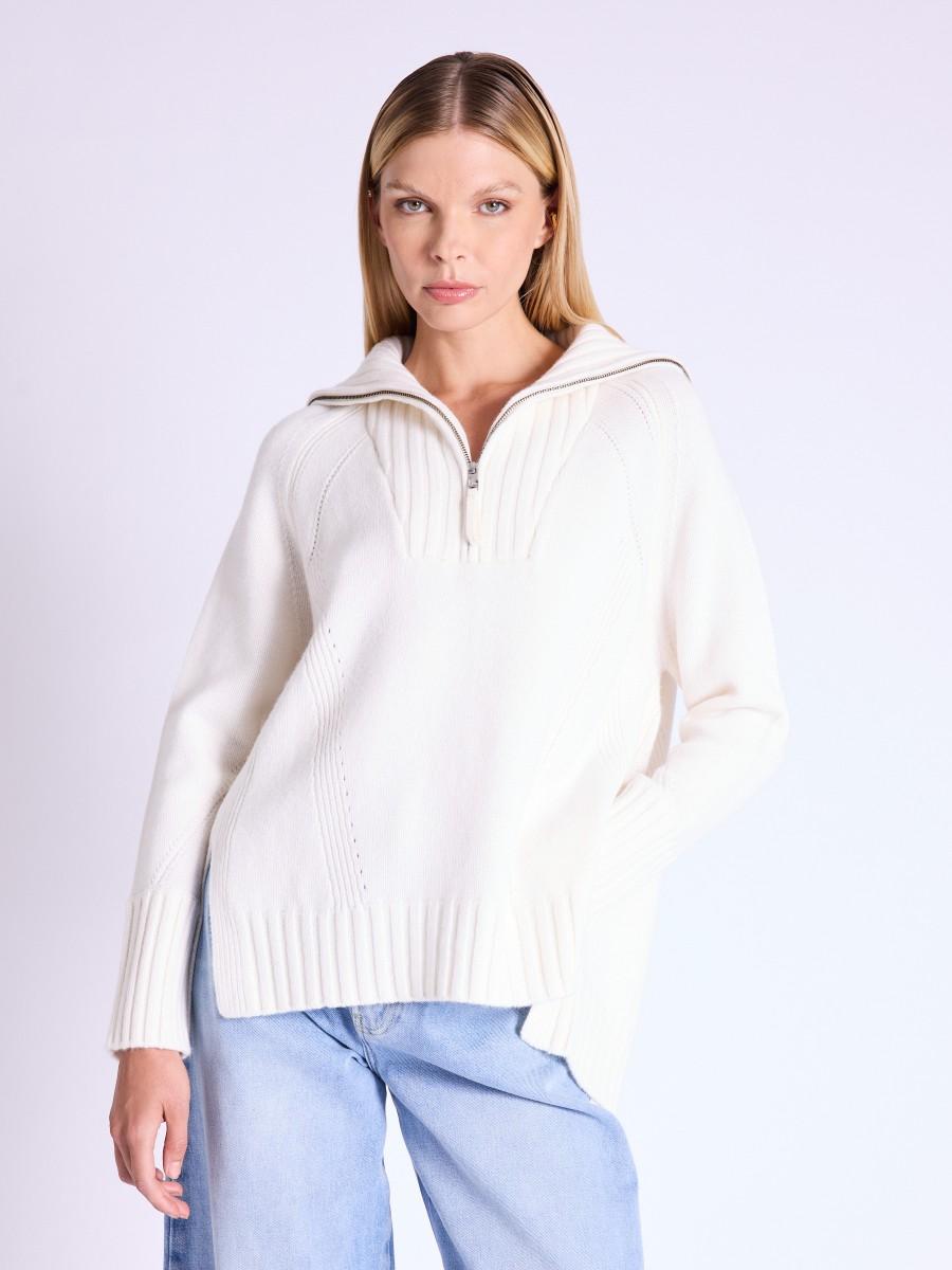 Berenice Pull ANNSOFIA Pull écru à Col Camionneur Avec Zip