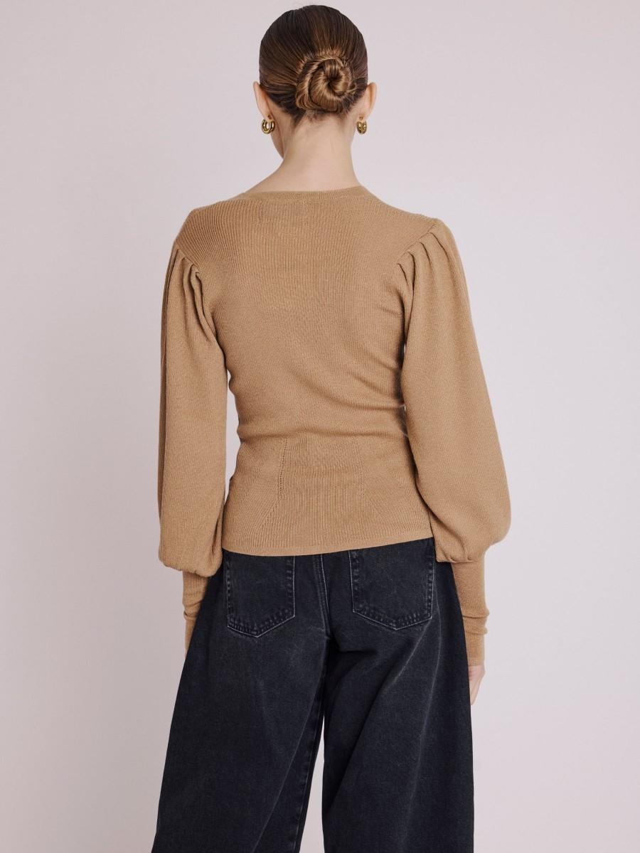 Berenice Pull ARIANA Pull Col V Avec Manches Bouffantes Beige