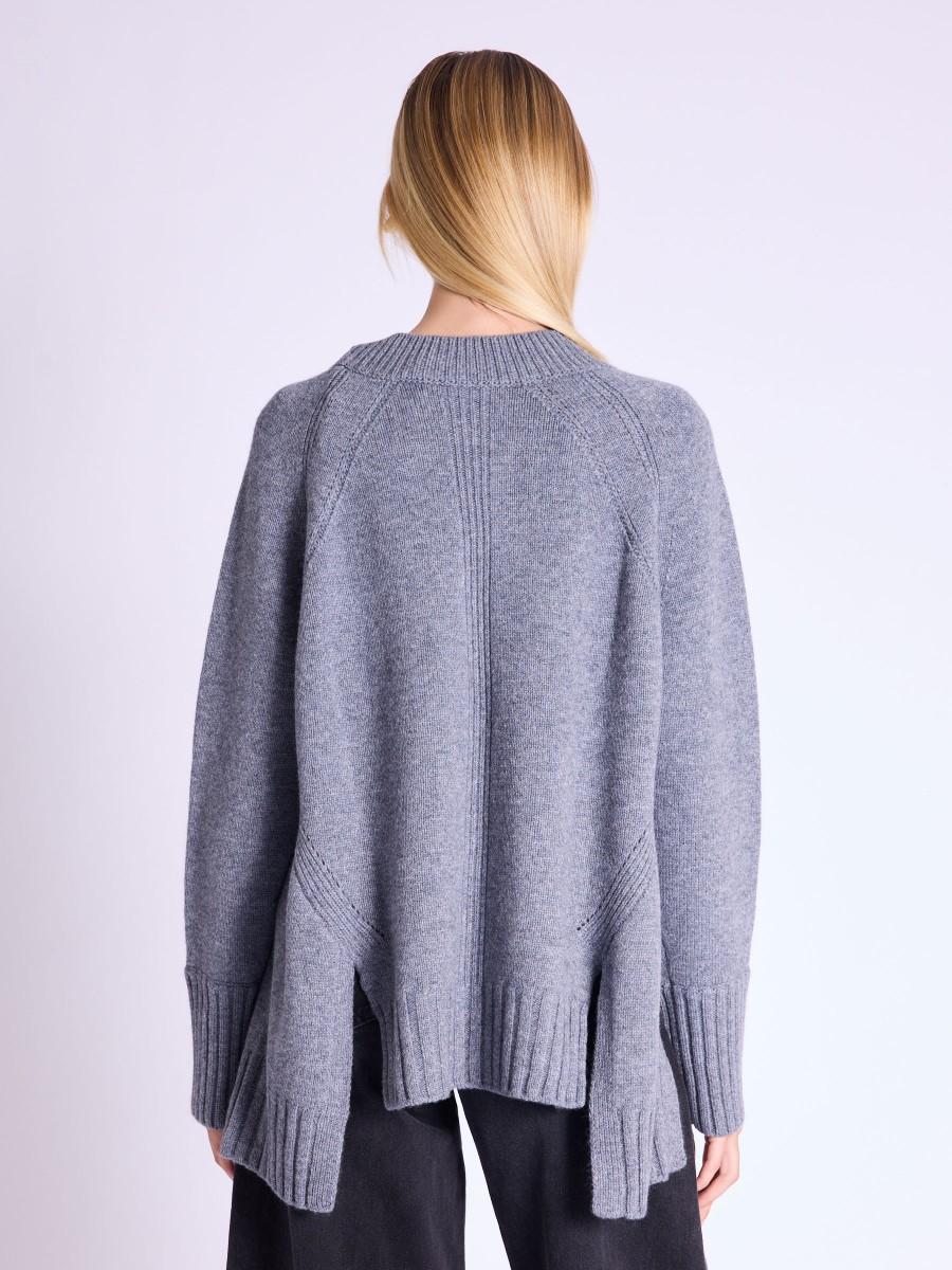 Berenice Pull ARRY Pull Gris Manches Longues Col V Avec Fentes Sur Les Côtés