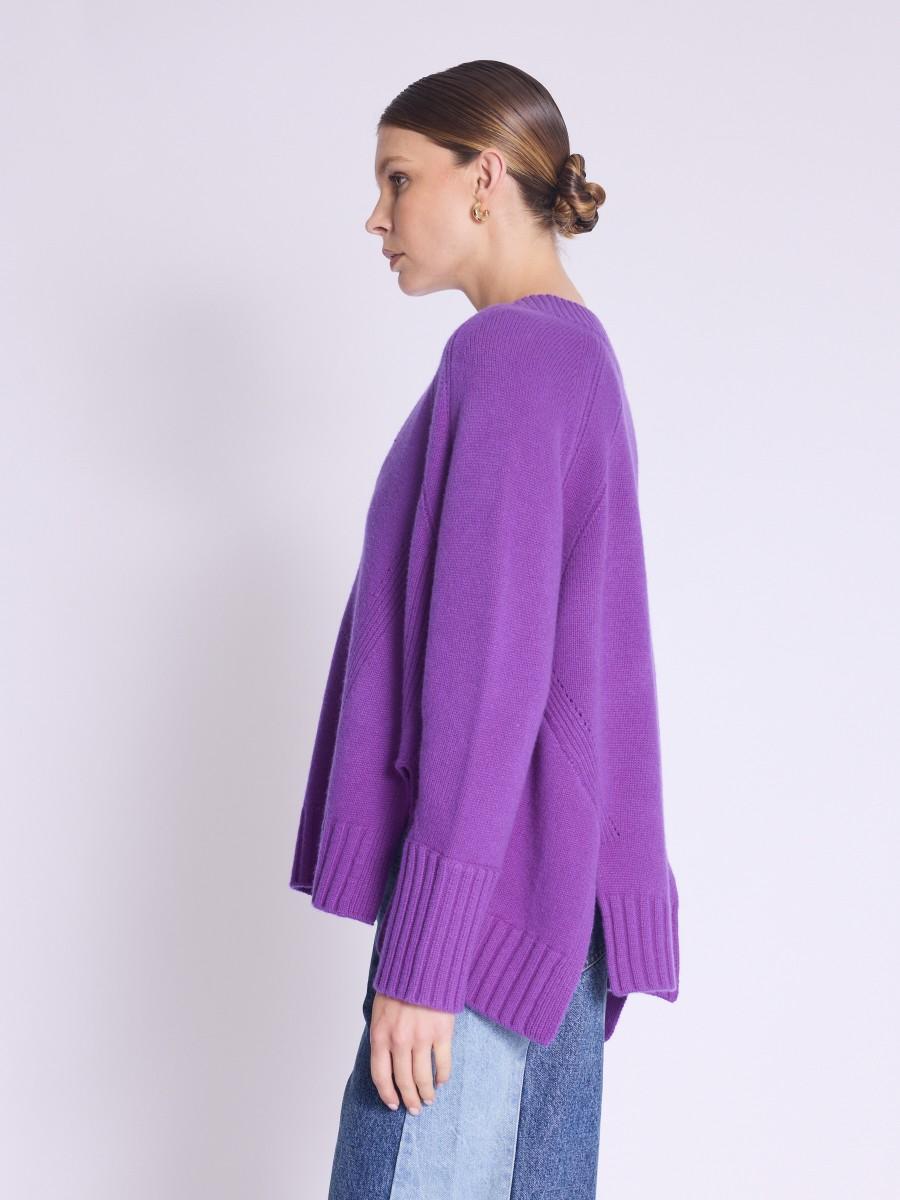 Berenice Pull ARRY Pull Violet Manches Longues Col V Avec Fentes Sur Les Côtés