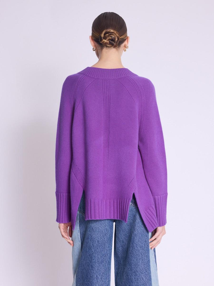 Berenice Pull ARRY Pull Violet Manches Longues Col V Avec Fentes Sur Les Côtés