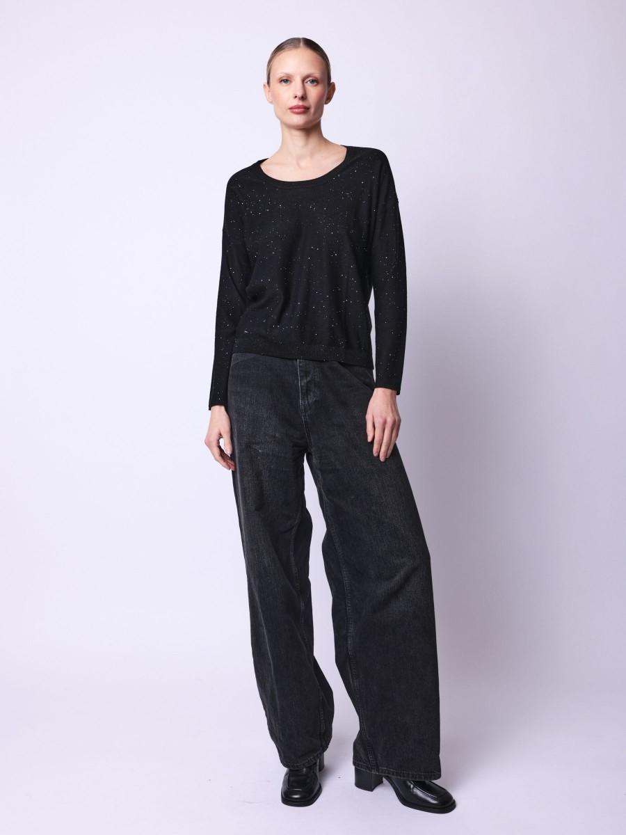 Berenice Pull ARSENE Pull Noir Avec Paillettes Argentées En Laine Mérinos