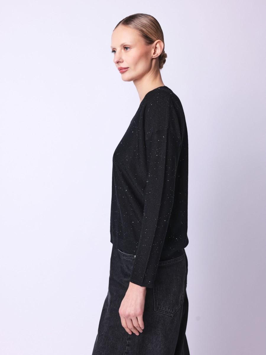 Berenice Pull ARSENE Pull Noir Avec Paillettes Argentées En Laine Mérinos