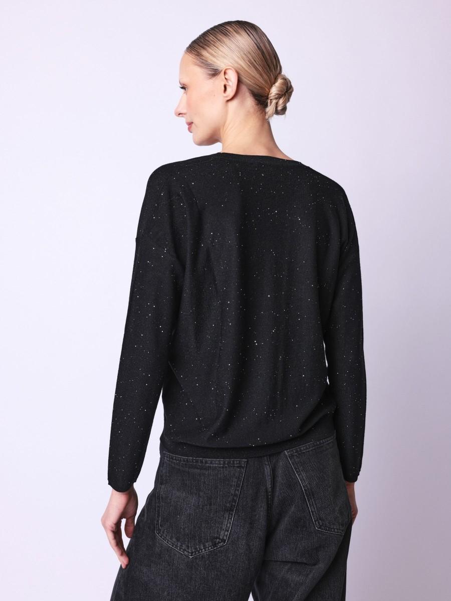 Berenice Pull ARSENE Pull Noir Avec Paillettes Argentées En Laine Mérinos