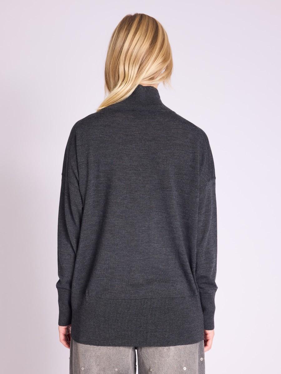 Berenice Pull ASSIA Pull Gris En Laine Mérinos Avec Col Roulé