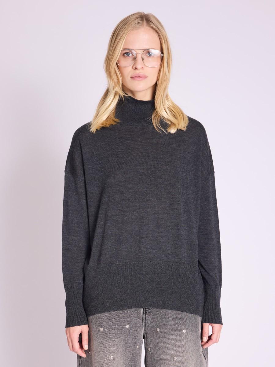 Berenice Pull ASSIA Pull Gris En Laine Mérinos Avec Col Roulé