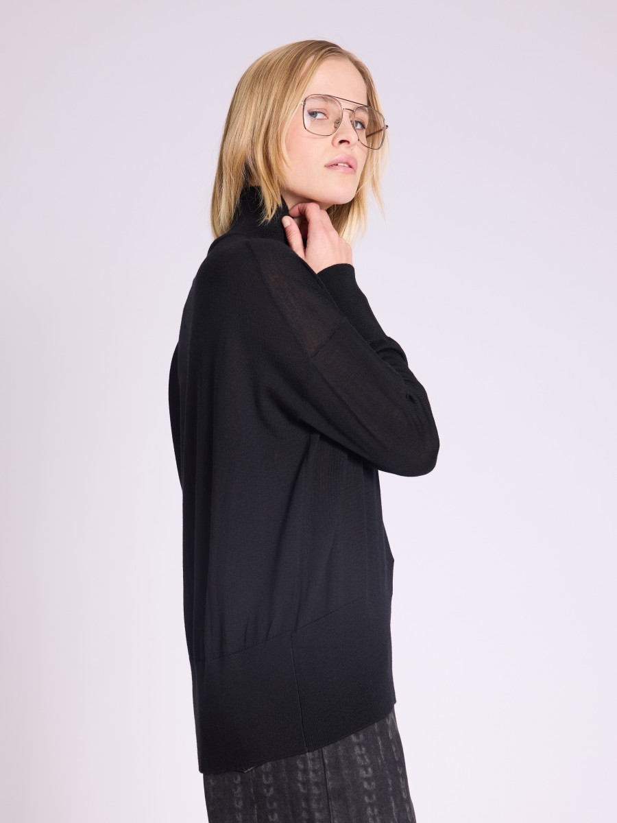 Berenice Pull ASSIA Pull Noir En Laine Mérinos Avec Col Roulé
