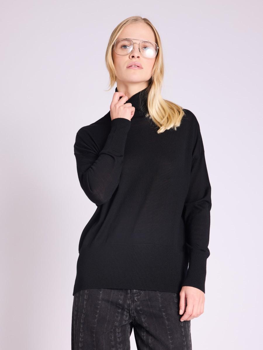 Berenice Pull ASSIA Pull Noir En Laine Mérinos Avec Col Roulé
