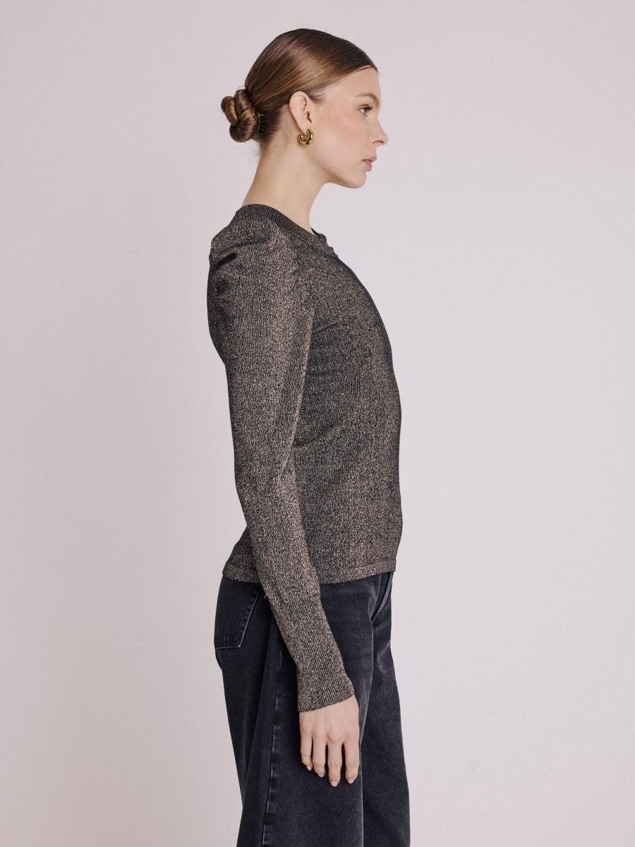 Berenice Pull ASTRA Pull Doré Manches Longues Bouffantes Aux épaules