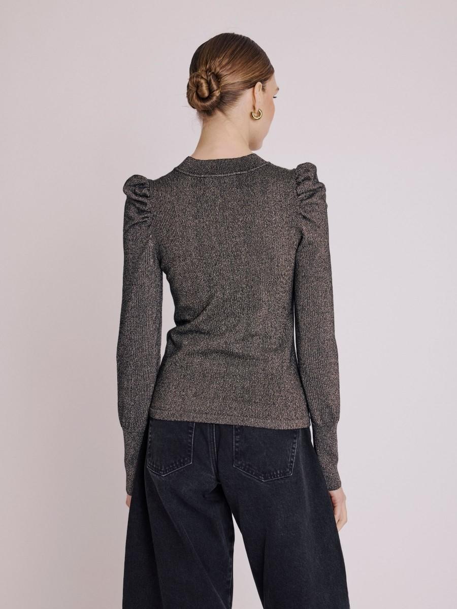 Berenice Pull ASTRA Pull Doré Manches Longues Bouffantes Aux épaules