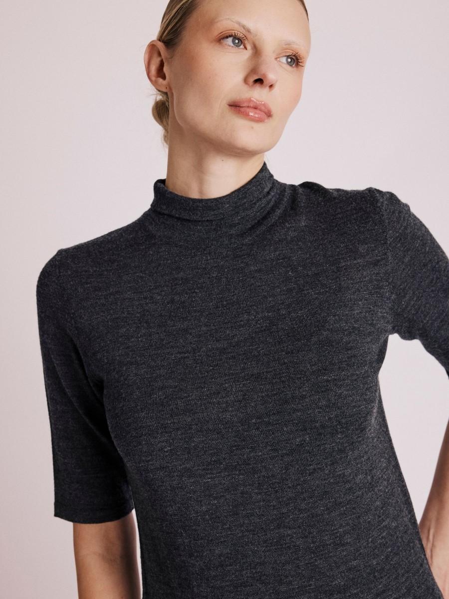 Berenice Pull AUDREY Pull Gris à Manches Courtes Et Col Montant