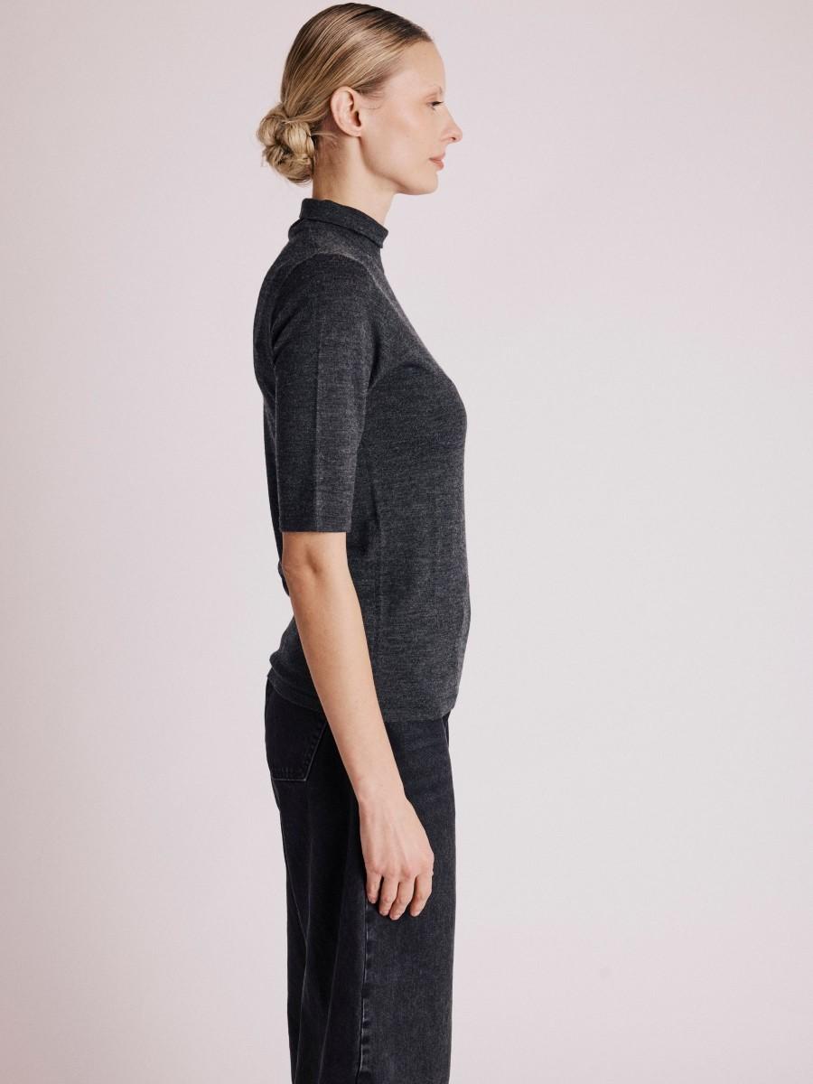 Berenice Pull AUDREY Pull Gris à Manches Courtes Et Col Montant