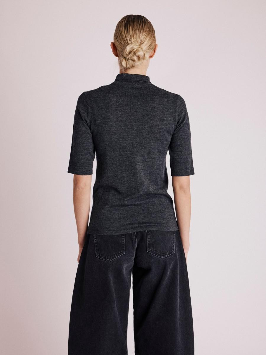 Berenice Pull AUDREY Pull Gris à Manches Courtes Et Col Montant