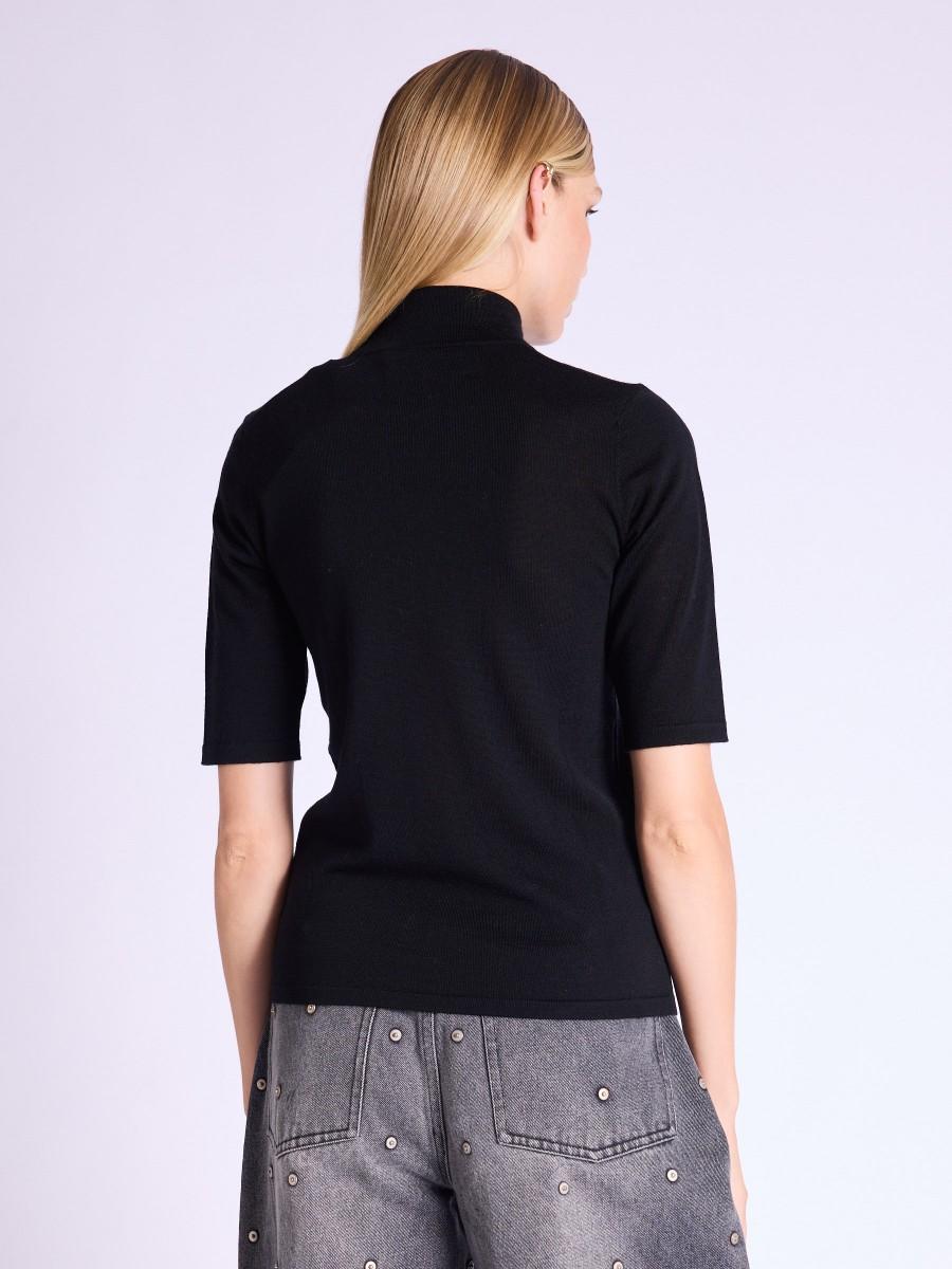 Berenice Pull AUDREY |Pull Noir à Manches Courtes Et Col Montant
