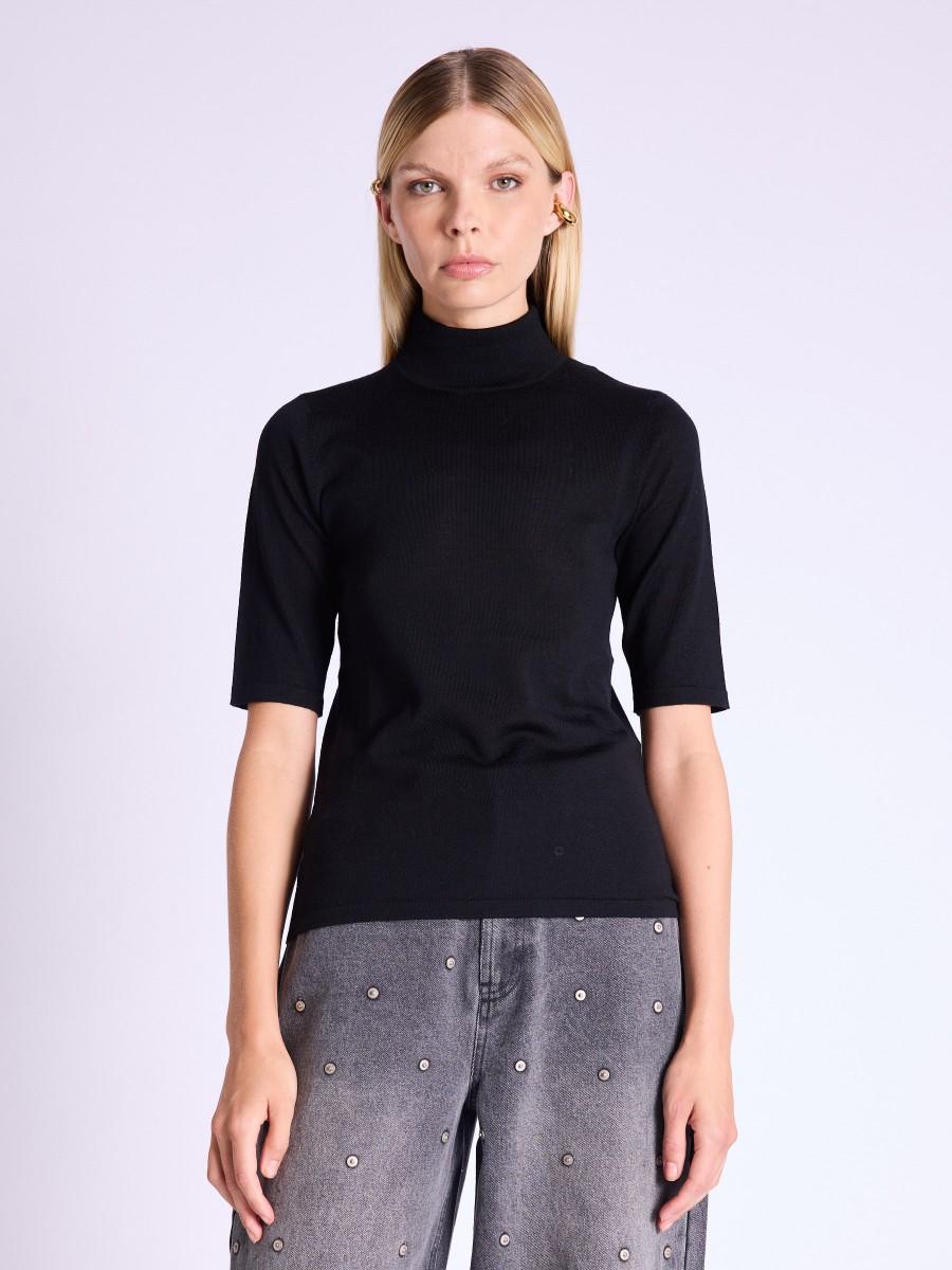 Berenice Pull AUDREY |Pull noir à manches courtes et col montant