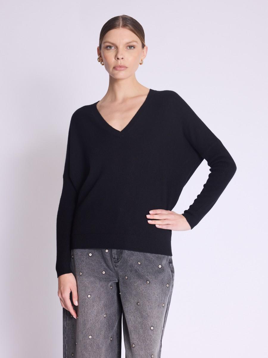 Berenice Pull AUROLA Pull Noir Col V Avec Ailes Dans Le Dos