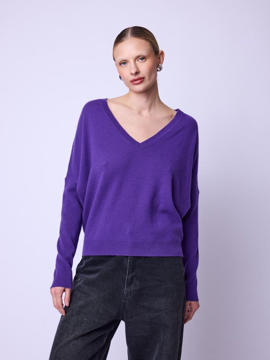 Berenice Pull AUROLA Pull Violet Col V Avec Ailes Dans Le Dos