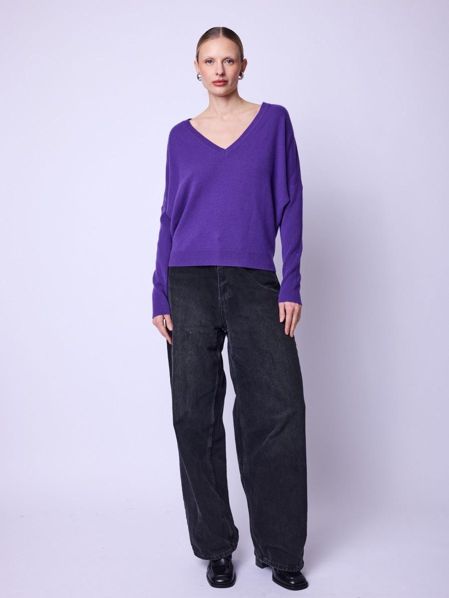 Berenice Pull AUROLA Pull Violet Col V Avec Ailes Dans Le Dos