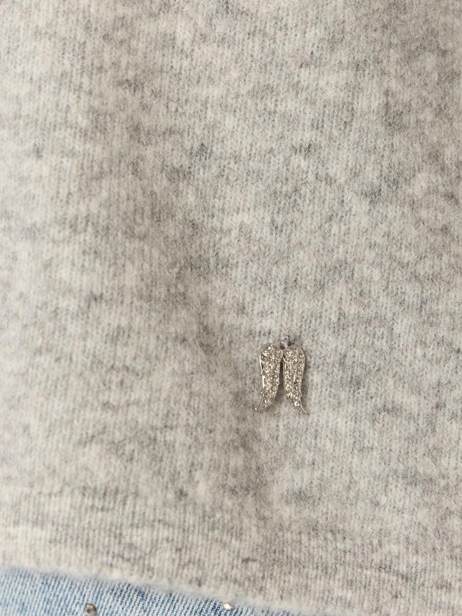 Berenice Pull Gris MANDREA – Col Rond Manches Courtes Maille Douce Ailes En Strass
