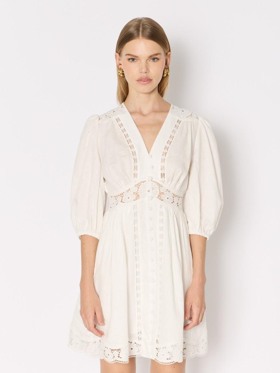 Berenice Robe Courte Blanche ROODIE : Mélange De Lin Et De Coton Et Broderie Anglaise