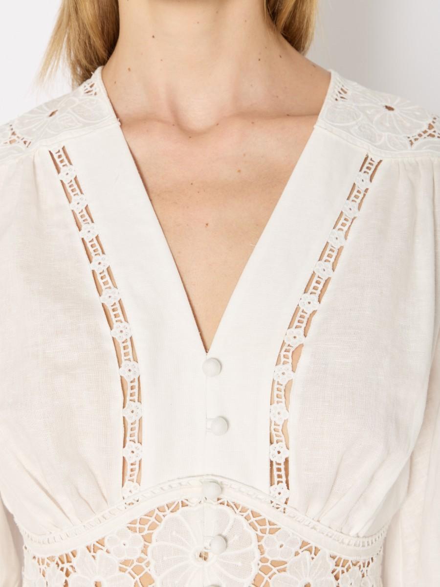 Berenice Robe Courte Blanche ROODIE : Mélange De Lin Et De Coton Et Broderie Anglaise