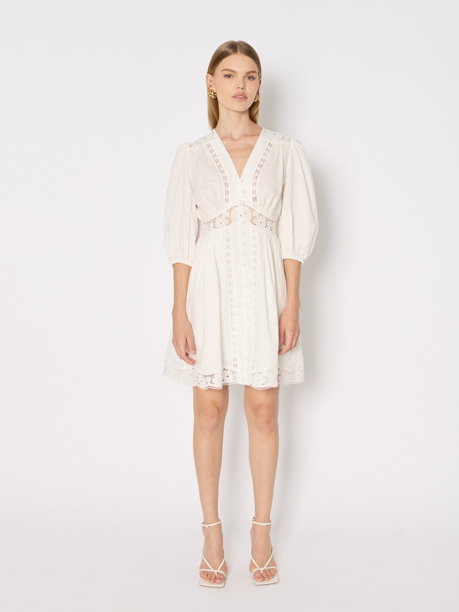 Berenice Robe courte blanche ROODIE : mélange de lin et de coton et broderie anglaise