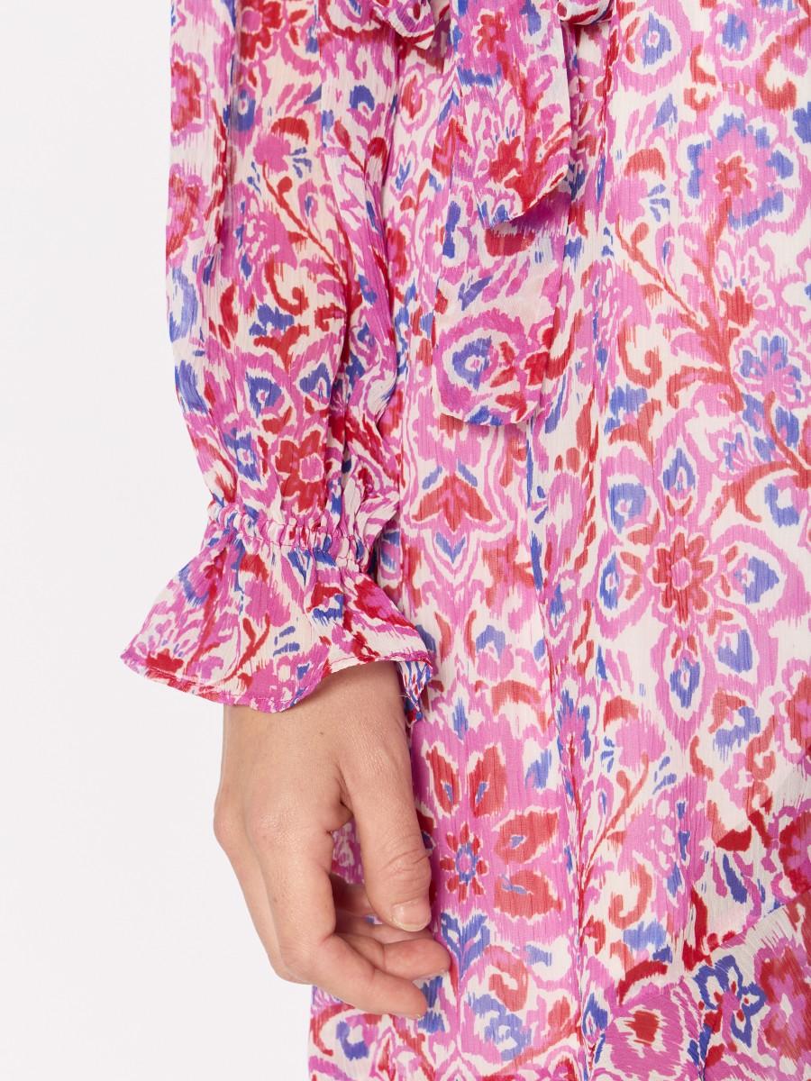 Berenice Robe Courte RAZIK à Imprimé Floral Manches Bouffantes Volants Et Taille Nouée