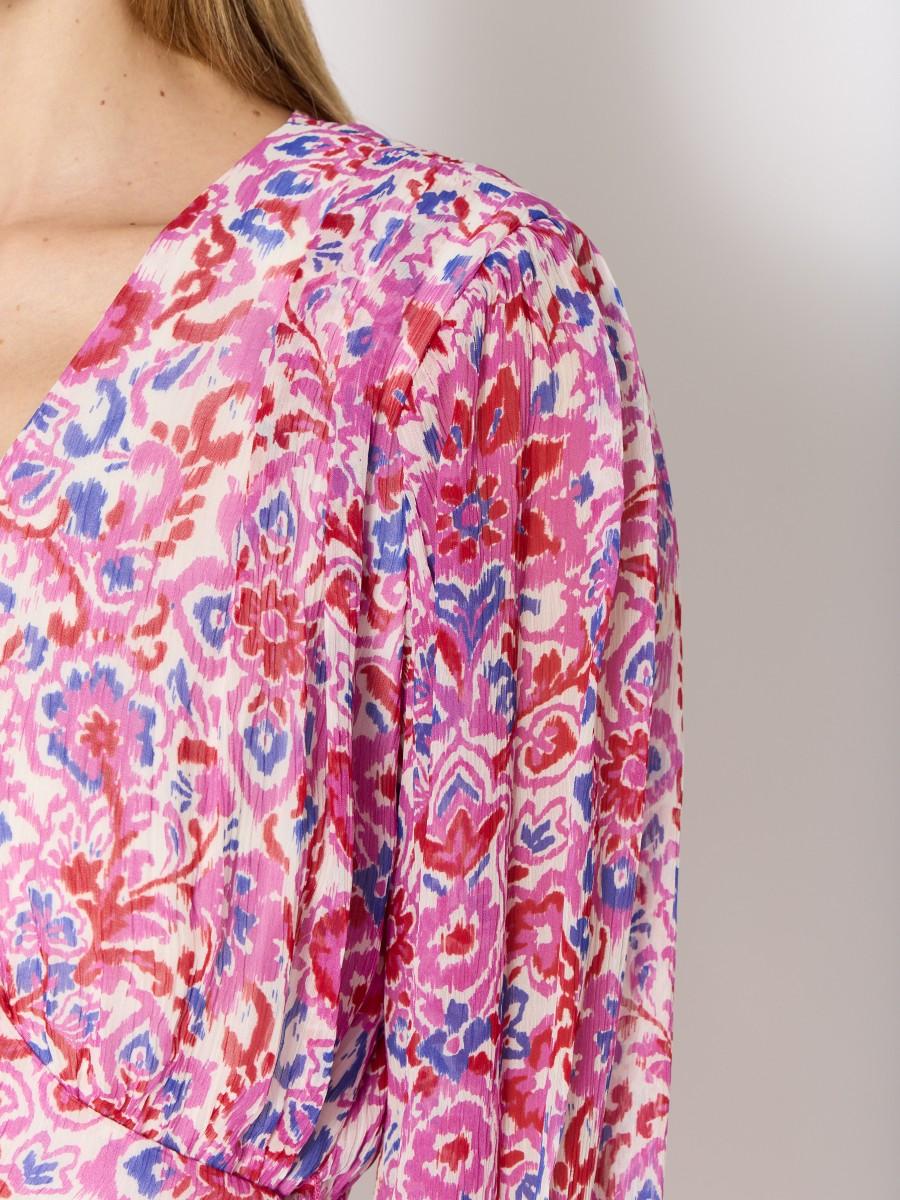 Berenice Robe Courte RAZIK à Imprimé Floral Manches Bouffantes Volants Et Taille Nouée