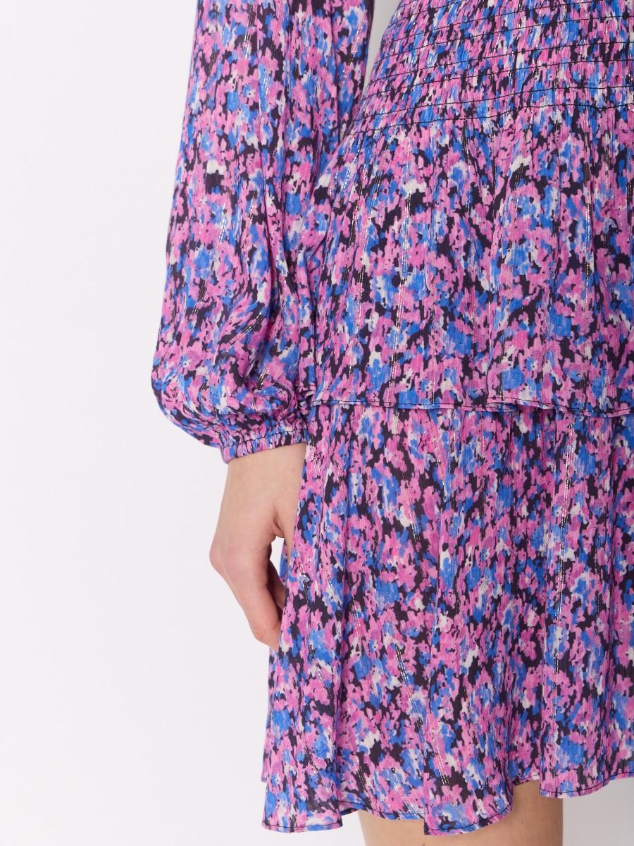 Berenice Robe Courte ROBERTINA Col En V Manches Bouffantes Volants Et Fils De Lurex