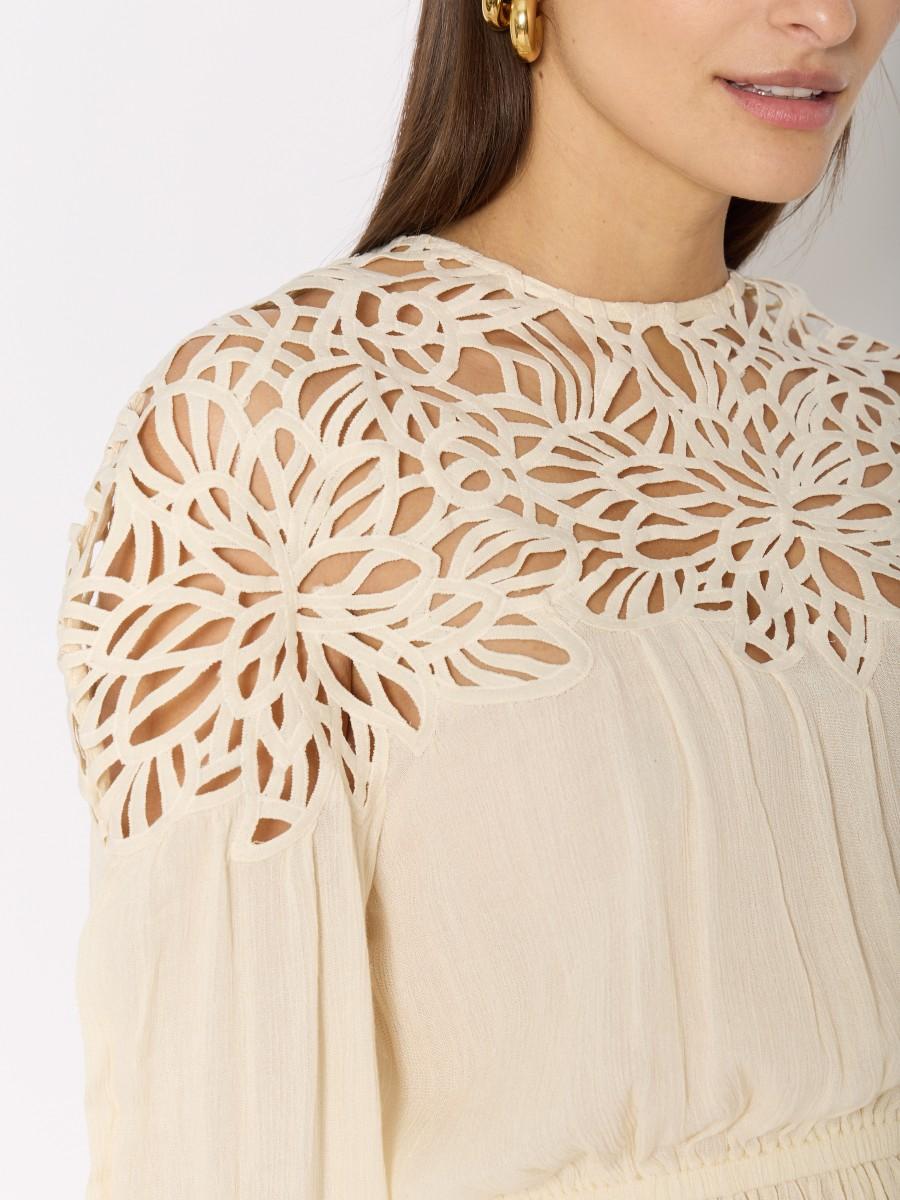 Berenice Robe Longue RELINDA Fluide Manches Bouffantes Et Empiècement Crochet