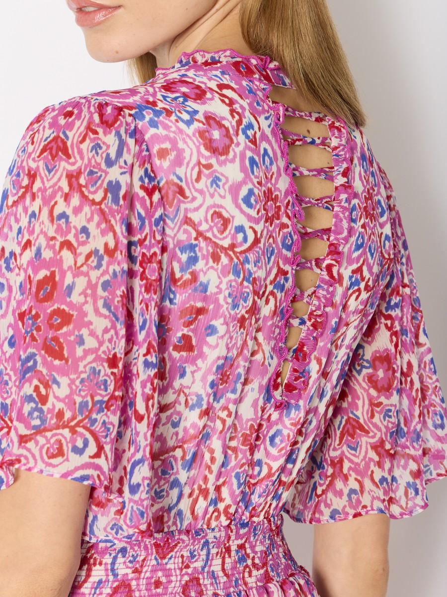 Berenice Robe RAMATINA Imprimée Floral Smock Lacets Dans Le Dos Et Manches Papillon