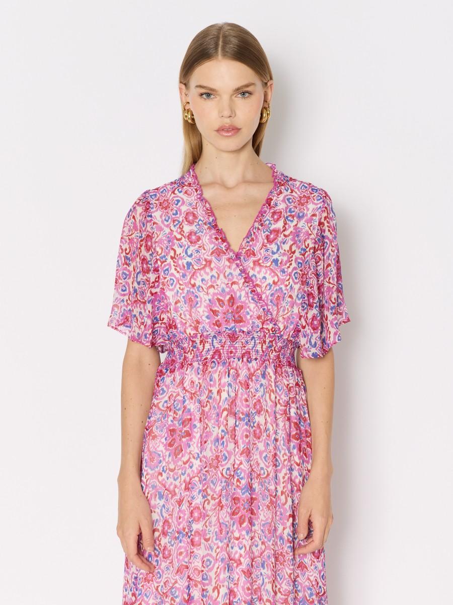 Berenice Robe RAMATINA Imprimée Floral Smock Lacets Dans Le Dos Et Manches Papillon