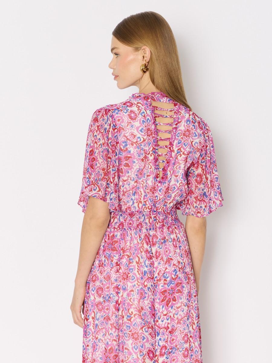 Berenice Robe RAMATINA Imprimée Floral Smock Lacets Dans Le Dos Et Manches Papillon