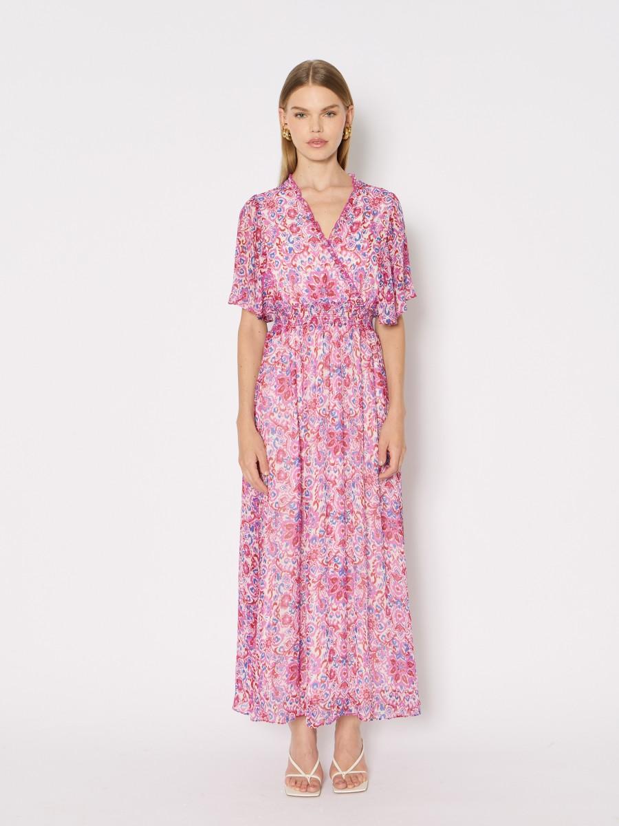 Berenice Robe RAMATINA imprimée floral smock lacets dans le dos et manches papillon