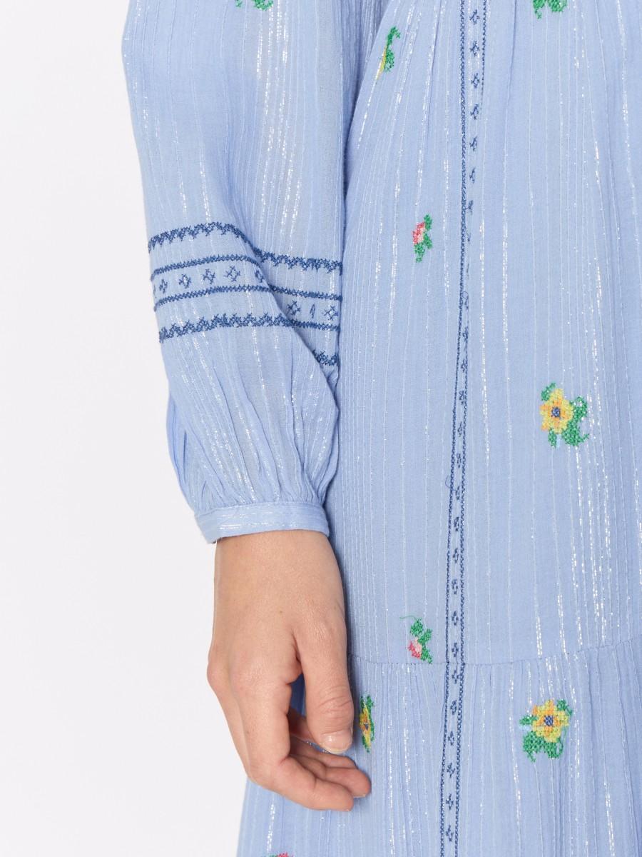 Berenice Robe RAMENCITA – Tissu Fluide Broderies Florales Col En V Manches Bouffantes