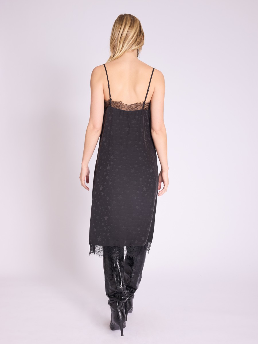 Berenice Robe RAYLORA Robe Noire à Bretelles Avec Dentelle Et Motifs étoiles