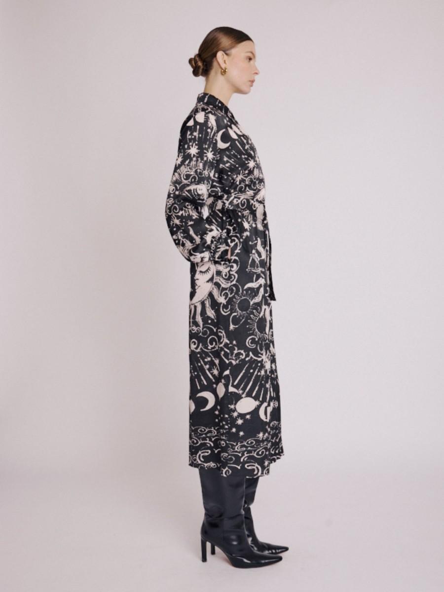 Berenice Robe RELANA Robe Longue Noire Imprimé Astral