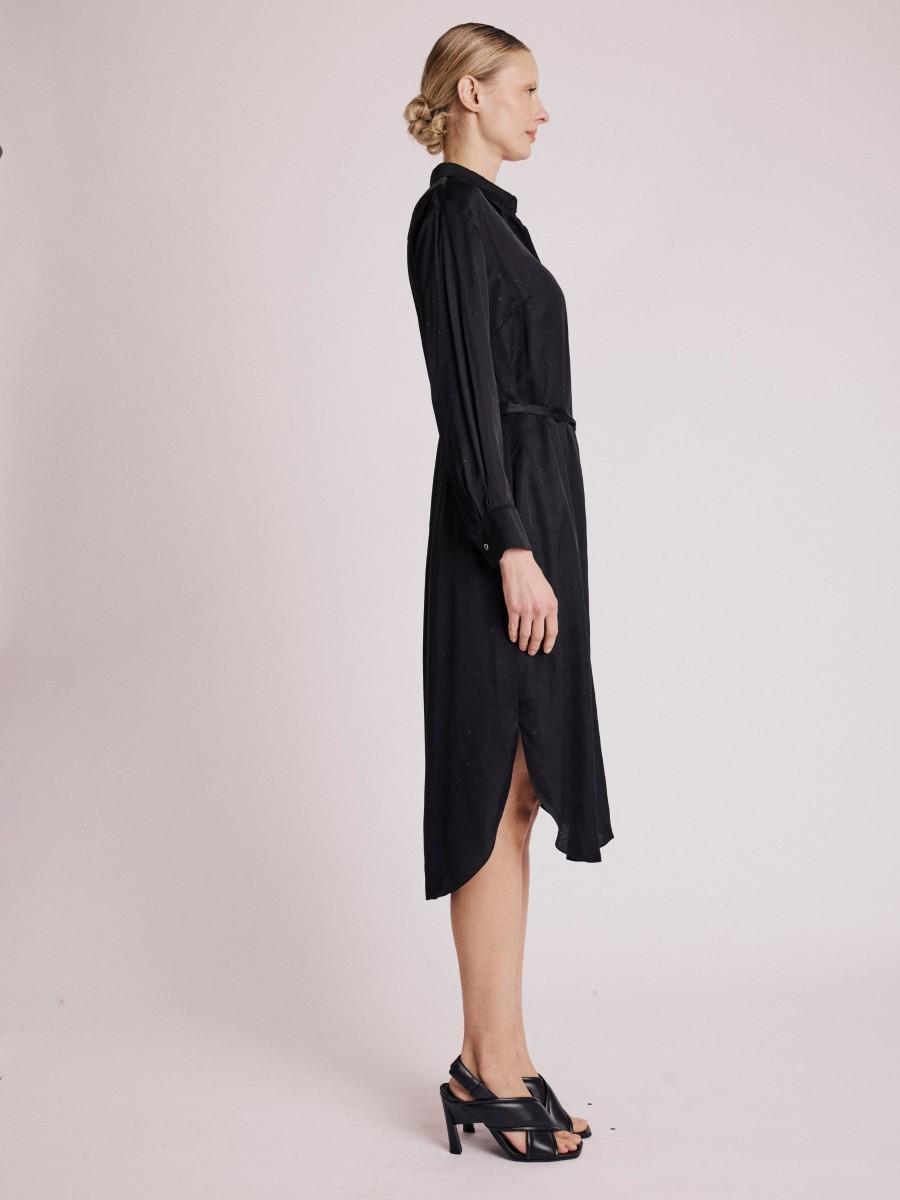 Berenice Robe RESIA Robe Chemise Noire Satinée Avec Strass