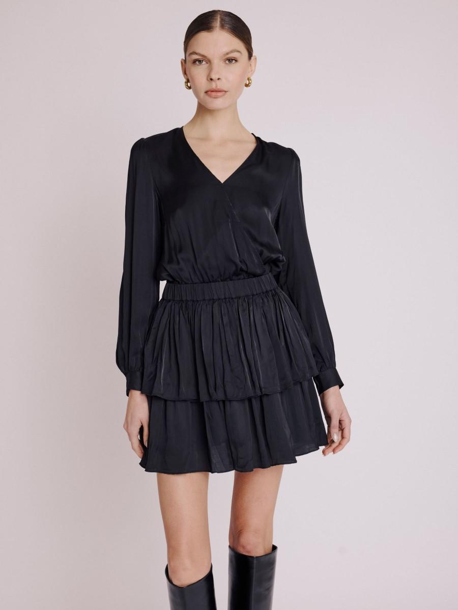 Berenice Robe RIMINI Robe Courte Noire à Encolure Cache-cœur Avec Volants