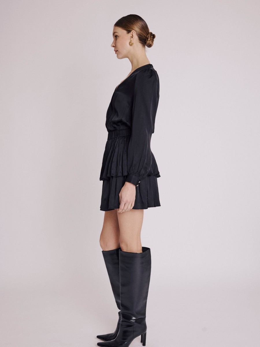 Berenice Robe RIMINI Robe Courte Noire à Encolure Cache-cœur Avec Volants