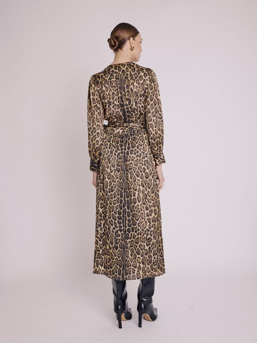 Berenice Robe RITA Robe Longue Ample à Imprimé Léopard Avec Nœud