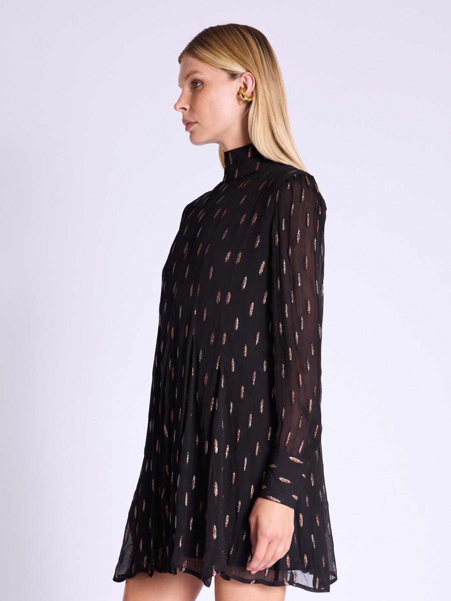 Berenice Robe ROKIA Robe Noire Imprimée Avec Fil De Lurex