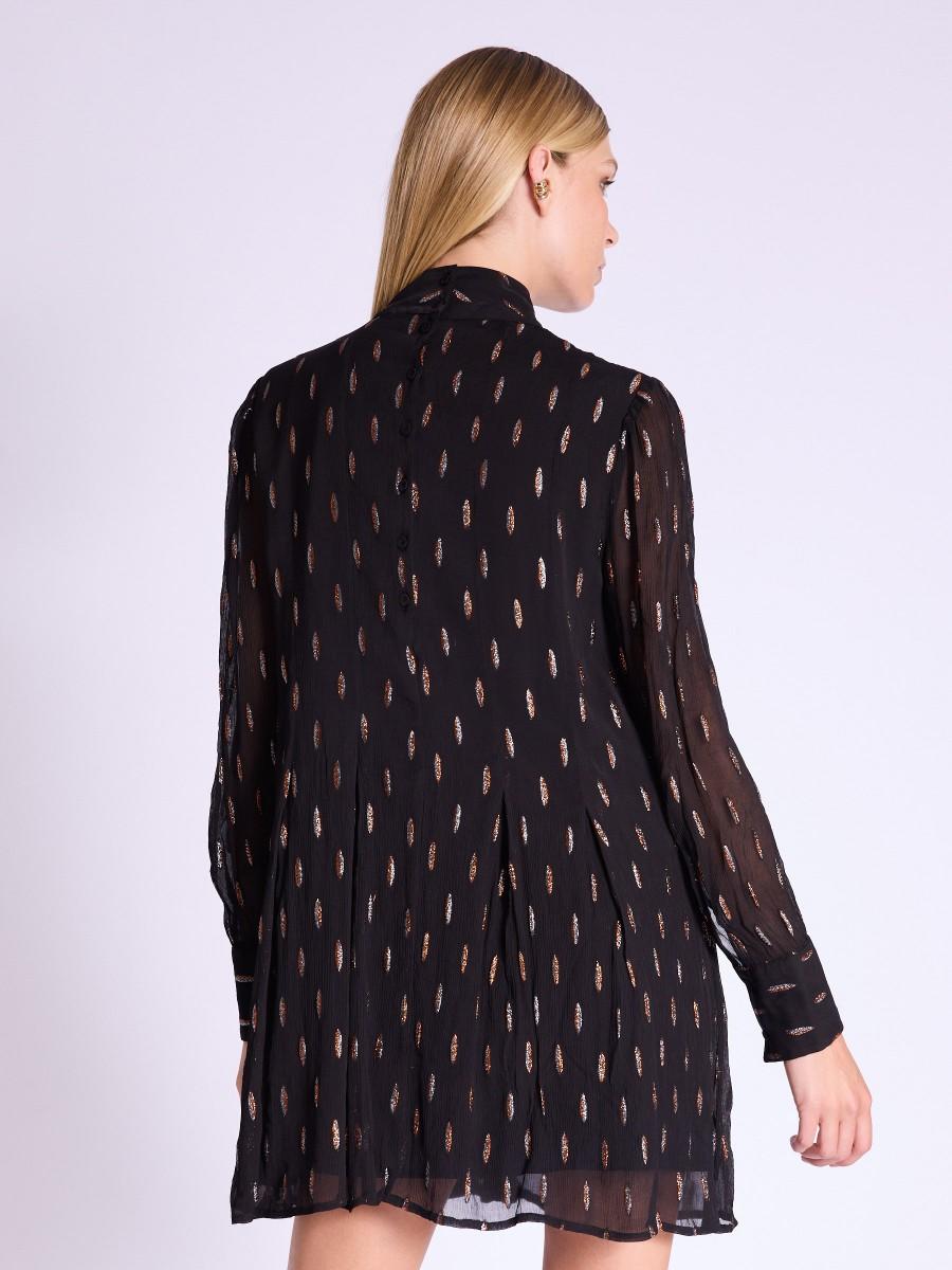 Berenice Robe ROKIA Robe Noire Imprimée Avec Fil De Lurex